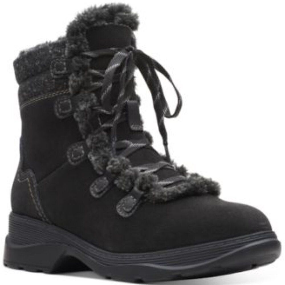 Clarks Aveleigh Zip Booties Waterproof Black Suede 6.5M NWT